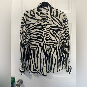 Pistola Women’s Zebra Stripe, Black and White button down shirt.